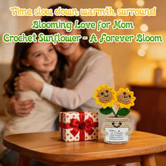 Crochet Flowers Sunflower Thank You Gifts for Women Mini Positive Desk Decor wit
