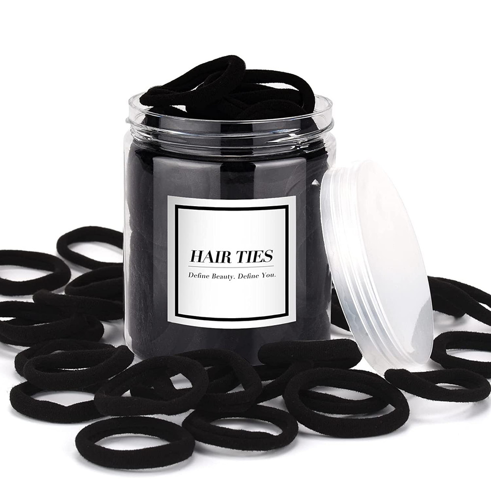 50PCS Black Hair Ties,Cotton Seamless Ponytail Holders,No Damage Elastics Hair B