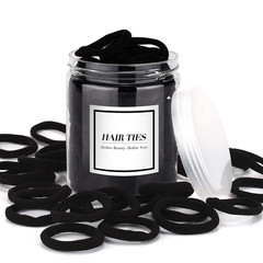 50PCS Black Hair Ties,Cotton Seamless Ponytail Holders,No Damage Elastics Hair B