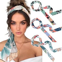 Women’s Long Head Wraps – 3PCS Chiffon Criss Cross Headbands Flowering leaves