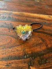 Hair Concho Elastic Tie Southwest Stamped Heart and Turquoise-Hued Stone 28663