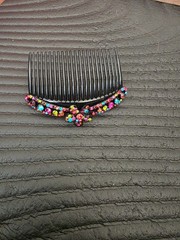 Multicolor Beaded Hair Clip & Comb Set for Women, Metal Plastic, Teardrop