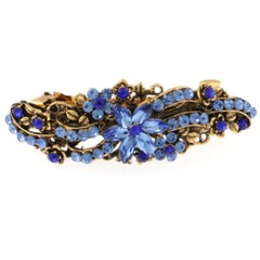 Antique gold Tone Rhinestone blue color metal Hair Clip Barrette ha14