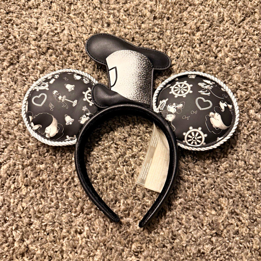 Loungefly Disney Mickey Mouse Ears Headband, Faux Leather Black/White/Silver