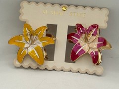 Sunday State Lily Flower Hair Clip Set of 2, Multicolor Metal Rhinestone Accents