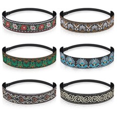 6 Pcs Woman Adjustable Headband Non Slip Velvet Lined Retro Style Stretch Cut…
