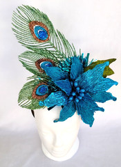 Headdress Women Adult Holiday Party Poinsettia Peacock Blue Green New Years USA