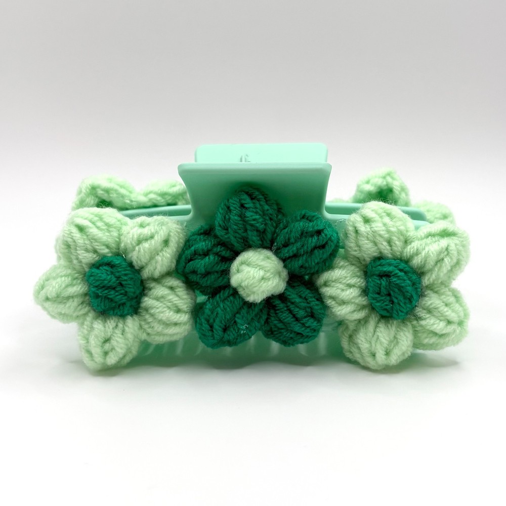 Green & Mint Crochet Flower Claw Clip, Large, Hair Accessories