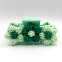 Green & Mint Crochet Flower Claw Clip, Large, Hair Accessories
