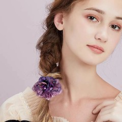 4 PCS Flower Hair Scrunchies for Women Rhinestone Elastic Hair Bands, Ponytail H
