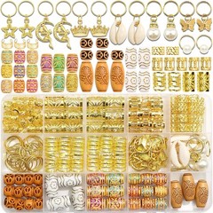 177PCS Hair Jewelry for Braids Gold Dreadlock Cuffs Shell Loc Charms Colorful Wo