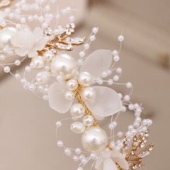 Big Flower White Pearl Crystal Hair Head Band Accessories Bridal Wedding