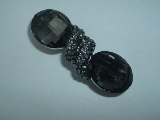 GRAY GLASS & RHINESTONE METAL HAIR BARRETTE UP DO HAIR ACCESSORY