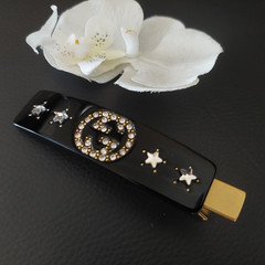 Auth GUCCI Rhinestone Black Resin Alligator Hair Clip Barrette – Pre owned #3179