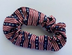 Red Stripes Blue Stars Patriotic Hair Scrunchie Ponytail Holder Handmade July 4