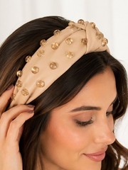 Brianna Cannon NWOT Nude Knot Headband Amber Crystal Beaded Leather Embellished