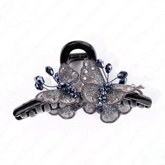 Elegant Lace Butterfly Embroidered Hair Claw 1 Count (Pack of 1), Black