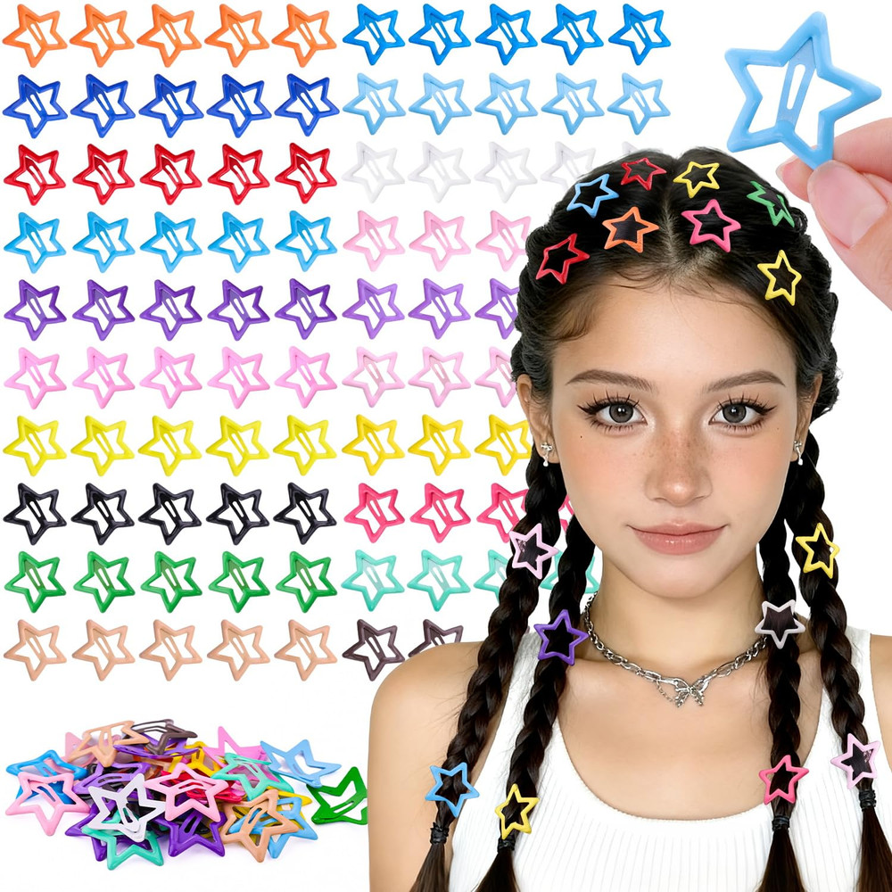100 PCS Colorful Hair Clips, 1.18 Inch Y2K Accessories Star Hair Clips, Non-Slip