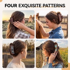 Mtiyoose 4 Pack 4.1″ Western Leather Hair Clips 1 Count (Pack of 4), Brown