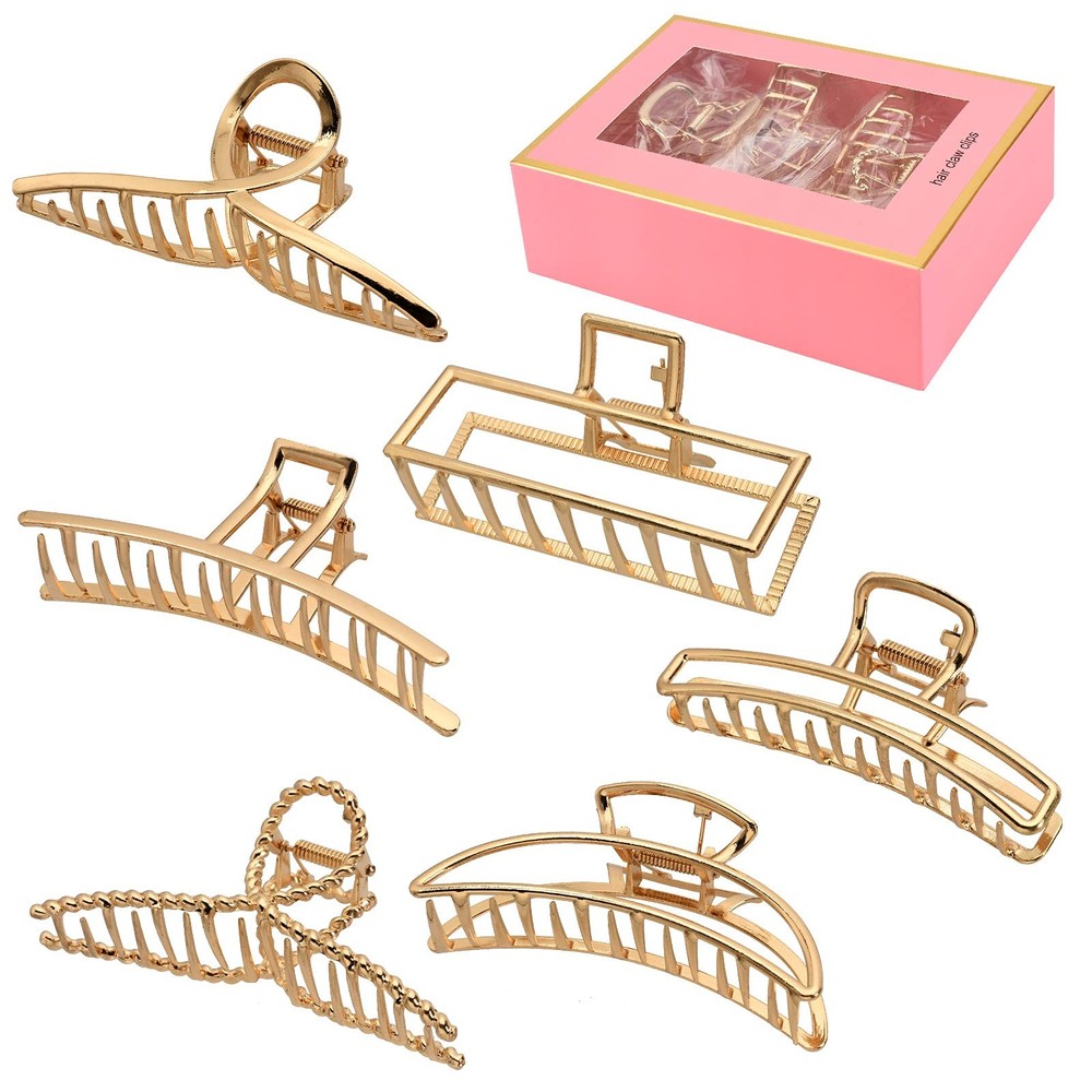 LUKACY 6 Pack Gold Metal Hair Clips – 4 Inch Large 6 Count (Pack of 1),