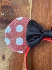 Disney Minnie Mouse Light Weight Ears Headband Red Polka Dot Black Bow