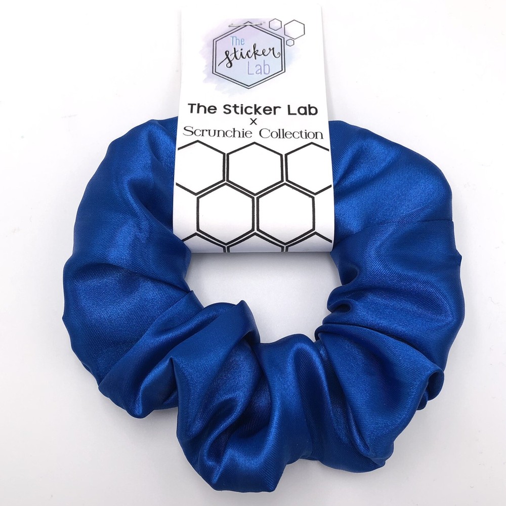 Handmade Women’s Scrunchies Royal Blue Satin Hair Tie Size Regular