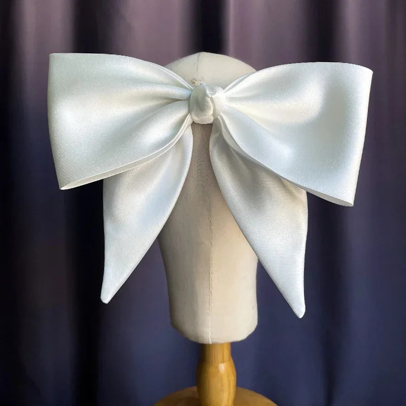 Wholesale Super Big White Bowknot Hair Clip Solid Color Glossy Satin Ribb