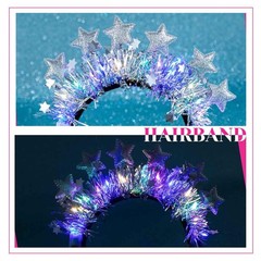 Light Up Star Headband LED Stars Silver Gold Tinsel Party Costume Hair