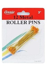 Annie Metal Roller Pins 3″ Amber Steel Hair Pins for Mesh Foam Curlers 12ct