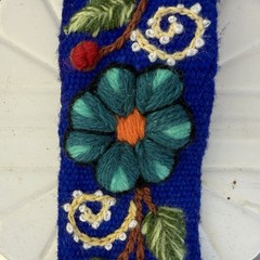 Hand Embroidered Woman’s Headband Boho Hair Accessory Blue Floral/Flower Cotton