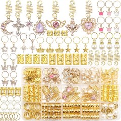 156Pcs Pink Crystal Dreadlocks Jewelry, Gold Hair Cuffs & Coils, Braids Decor