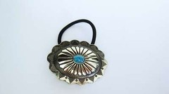 Oval turquoise blue stone metal native hair tie ponytail holder scrunchie
