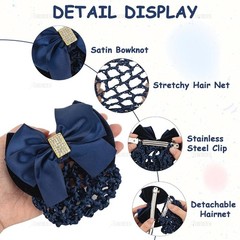 AUEAR, 4 Pcs Satin Hair Bow with Snood Net Barrette Bowknot Clip Bun Cover Hairn