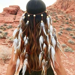 GORTIN Boho Feather Headband Gypsy Indian 1 Count (Pack of 1), White