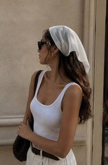 White Chiffon Head Scarf Women Elastic Hair Scarf Summer Kerchief Boho