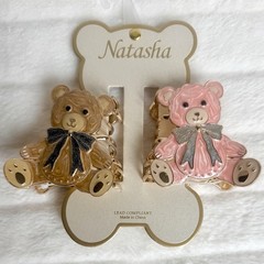 Teddy Bear Hair Claw Clip Set Pink Brown Shimmer Bow Coquette Cute Gift Kawaii