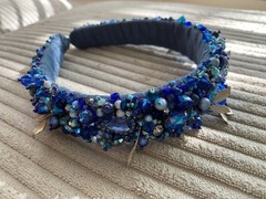 Handmade Swarovski Blue Crystal Beaded Headband Jeweled Hair Accessory