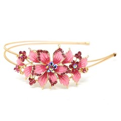 New Pink Crystal Rhinestone gold tone metal big Flower design Headband #1212
