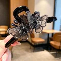 Elegant Lace Butterfly Embroidered Hair Claw 1 Count (Pack of 1), Black