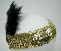 Women’s Gold Sequin Headband with Black Feather