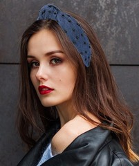Blue Knotted Denim Headband Black Pearl Dark Blue Jean Top Knot Hair Band