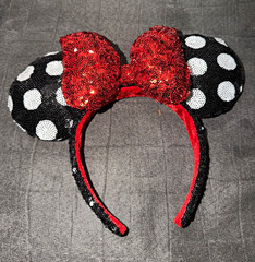 Minnie Mouse Ears Headband Red Sequin Bow Black Ears White Polka Dots