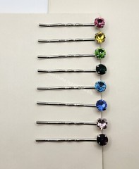 Handmade 2pc Hair/ Bobby Pins w/ Swarovski Crystal Clear AB Chaton Stones