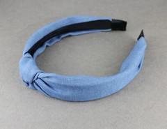 denim chambray turban knot headband soft fabric covered grip teeth blue hair