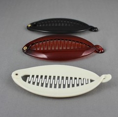 Cream Brown Black Set Pack 3 banana hair clips comb interlocking teeth 4.5″ long