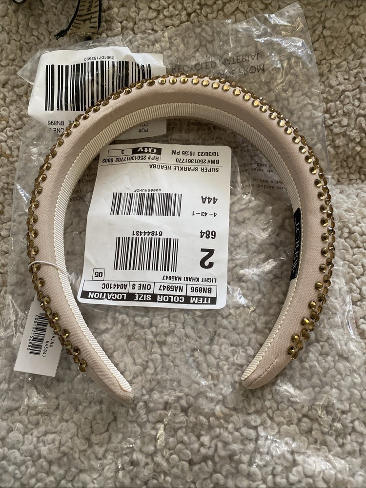 J Crew Khaki Crystal Rhinestone Studded Headband NWT NEW!