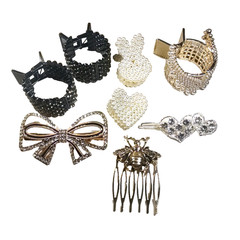 Hair Barrette Pony Tail Holders Lot Of 8 Rhinestone. Faux Pearls