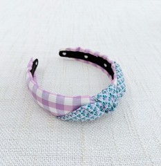 Lele Sadoughi Purple Gingham Floral Knotted Headband Cotton Preppy OS
