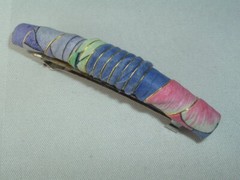 VINTAGE PINK BLUE PURPLE FABRIC GOLD WIRE SPUN BARRETTE UP DO HAIR ACCESSORY