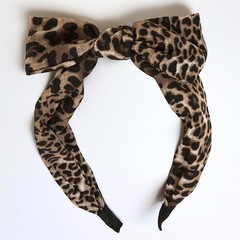 Leopard Print Bow Headband Padded Animal Print Hair Accessory Brown Black